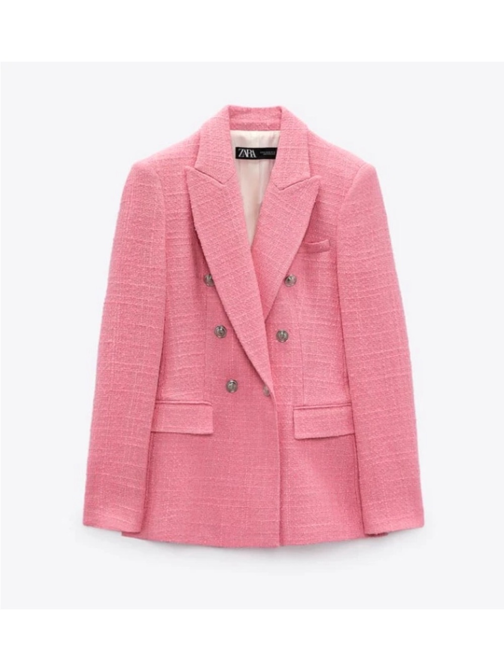 Zara Bubblegum Pink Double-Breasted Tweed Blazer - Picture 4 of 5
